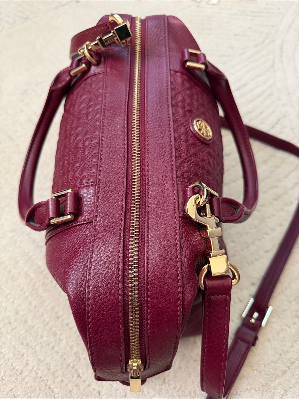 TORY BURCH, Wine Maroon Satchel Purse - Picture 8 of 11